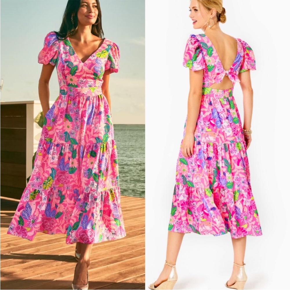 Sz 10 NWT Lilly Pulitzer Grace Short Sleeve Midi Dress Pink Isle Best Of Friends